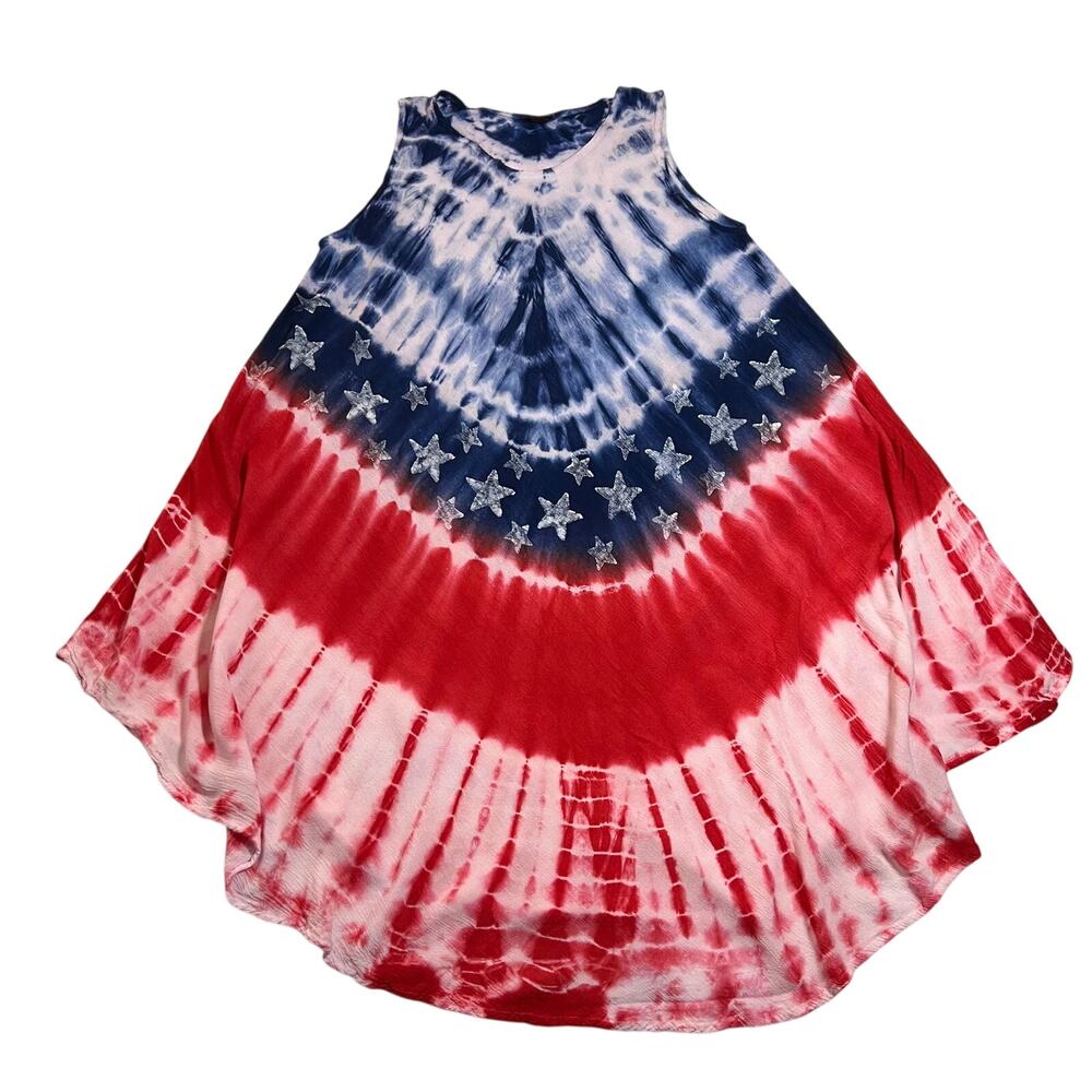 Advance Apparels Round Neck Sleeveless Tie Dye Flowy Dress Size O/S American
